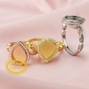 Keepsake 8x10MM Pear Ring Settings Bezel for Breast Milk Resin Solid 14K Gold with Moissanite Accents Art Deco Ring Band 1294307