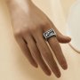 Stainless Steel Pistol Pattern Signet Ring,Rectangular Signet Rings,Men's Silver Rings, Western Badge Rings,DIY Ring Supplies 1295015