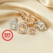 1Pair Multiple Size Oval Solid 925 Sterling Silver Rose Gold Tone DIY Prong Studs Earrings Settings Bezel With Cubic Zirconia 1706019