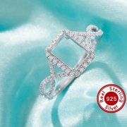Halo Rectangle Prong Ring Settings,Split Shank Solid 925 Sterling Silver Ring,Infinity Pave CZ Stone Rectangle Ring,DIY Ring Supplies For Gemstone 1294959