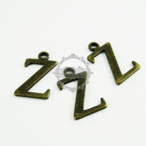 10pcs 15x10mm vintage kawaii metal alphabet letter Z bronze brass pendant charm packs assortment 1810081