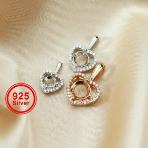 1Pcs 5-9MM Simple Heart Prong Bezel Settings For Round Cz Stone Solid 925 Sterling Silver DIY Pendant Charm Tray 1411217