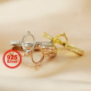 6x8MM Oval Prong Ring Blank Settings Simple Bezel Solid 925 Sterling Silver Rose Gold Plated Adjustable Ring Band for Gemstone 1224105