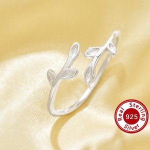 Simple Tree Branch Ring,Leaf Solid 925 Sterling Silver Ring,Stackable Ring,Adjustable Ring 6290633