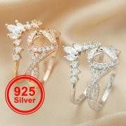 6x8MM Halo Pear Prong Ring Settings Stackable Solid 925 Sterling Silver Rose Gold Plated Double DIY Ring Set Supplies 1294396