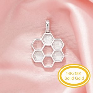 Keepsake Breast Milk Resin Hexagon Bezel Pendant Settings,Honeycomb Solid 9K 14K 18K Gold Pendant Charm,DIY Pendant Supplies 1431418