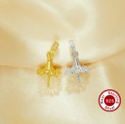 Keepsake Breast Milk Ball Flower Pin Pendant Settings for 11-16MM Half Drilled Pearl Bead,Solid 925 Sterling Silver Gold Plated Pendant Charm,DIY Pendant Supplies 1431496