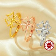 5MM Four Stones Heart Prong Ring Settings,Four Clover Solid 925 Sterling Silver Rose Gold Plated Ring,Luck Ring,DIY Ring Blank 1294699