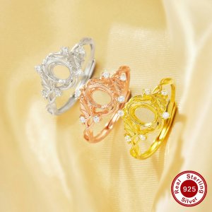 5x7MM Oval Prong Ring Settings,Tree Branch Leaf Solid 925 Sterling Silver Rose Gold Plated Ring,DIY Ring Supplies For Gemstone 1224224