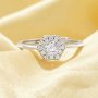 Dainty Hexagon Ring With 4MM Round White Cubic Zirconia,Solid 925 Sterling Silver Ring,Elegant Pave CZ Stone Adjustable Ring 6210338