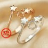 3-5MM Round Prong Ring Settings Stars Bezel Solid 925 Sterling Silver Rose Gold Plated Band for DIY Gemstone Adjustable Ring Supplies 1215026