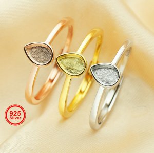 4x6MM Keepsake Breast Milk Resin Pear Ring Bezel Settings,Solid Back 925 Sterling Silver Rose Gold Plated Ring,DIY Memory Ring Supplies 1294670