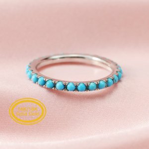 2MM Dainty December Birthstone Eternity Ring Turquoise Wedding Engagement Full Band Stackable Ring Solid 14K Gold Ring 1294291