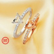 6MM Solitaire Heart Prong Ring Settings,Simple Solid 925 Sterling Silver Rose Gold Plated Ring,Art Deco Ring,DIY Ring Blank Supplies 1294666