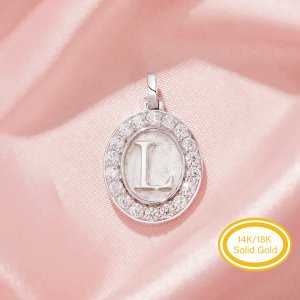 Oval Intial Letter Breast Milk Resin Pendant Bezel,Solid 14K 18K Gold Moissanite Art Deco Solid Back Pendant Charm,DIY Pendant Supplies 1421257