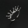 Three Stones Irregular Prong Claw Ring Settings Solid 925 Sterling Silver Raw Stone Adjustable Bezel Ring DIY supplies findings 1212071