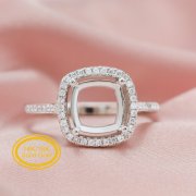 Keepsake Breast Milk Resin Square Cushion Halo Ring Settings Solid 14K Gold Ring with 1MM Birthstone Diamond Moissanite Sapphire DIY Prong Ring Bezel Supplies 1294276