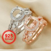 8MM Round Prong Ring Settings,Stackable Solid 925 Sterling Silver Ring,Rose Gold Plated Art Decor Bezel Band Stacker Ring,DIY Ring Set For Wedding 1294505