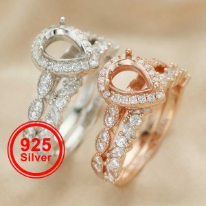6x8MM Pear Prong Ring Settings Stackble Solid 925 Sterling Silver Rose Gold Plated Band Stacker Anniversary Ring For Gemstone 1294405