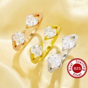 Double Heart Simulated Diamond Ring With 6MM Heart White Cubic Zirconia,Solid 925 Sterling Silver Ring,Adjustable Heart Ring 6270066