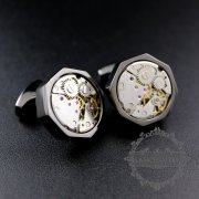 1Pair Round Steam Punk Watch Movement Gun Black Color Brass Novelty Cufflinks Fashion Sleeve Buttons Shirt Cuff Links 8615005C