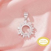 Halo Round Prong Pendant Settings,Flower Solid 14K 18K Gold Pendant,Moissanite Diamond Round Pendant,DIY Pendant Supplies 1411437