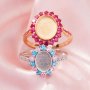 Solid 14K Gold Keepsake Color Birthstones Halo Oval Ring Bezel Settings,DIY Rings for Breast Milk Making 1224197