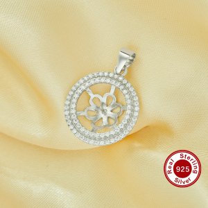 12MM Round Pin Pendant Settings for Half Drilled Pearl Bead,Solid 925 Sterling Silver Pendant Charm,Dainty Pave CZ Stone Round Pendant Charm,DIY Pendant Blank Supplies 1411454