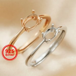 Simple Oval Prong Ring Settings Keepsake Resin Rose Gold Plated Solid 925 Sterling Silver DIY Ring Bezel for Gemstone Supplies 1224125