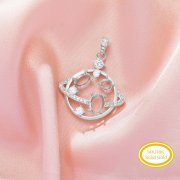 Three Stones Prong Pendant Settings,Space Planet Solid 14K 18K Gold Pendant With 4MM Round,4x6MM Oval,5x7MM Oval Stone 1421265