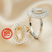 5x10MM Marquise Prong Ring Blank Settings Double Halo Bezel Solid 925 Sterling Silver Rose Gold Plated Adjustable Ring Band for Gemstone 1294312