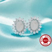 Keepsake Breast Milk Resin Halo Oval Bezel Studs Earrings Blank Settings,Sun Flower Solid 925 Sterling Silver Studs Earring,DIY Earrings Supplies 1706210-1