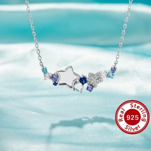 Keepsake Breast Milk Resin Star Bezel Pendant Blank Settings Necklace,Color CZ Stone Settings,Solid 925 Sterling Silver Necklace 16\'\'+2\'\' 1431483-1