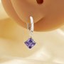 Minimalist Square Hoop Earring With 6MM Princess Cut Square Purple Cubic Zirconia,Solid 925 Sterling Silver Earrings,Simple Square Earrings 6340012