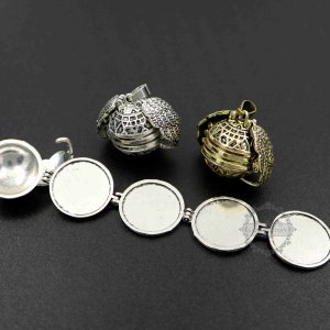 5pcs 25mm vintage style antiqued silver angel wing four fold round ball photo locket pendant charm DIY supplies 1113031