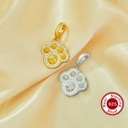 Keepsake Breast Milk Resin Round Bezel Dog Paw Pendant Settings,Solid 925 Sterling Silver Gold Plated Charm Pin for 3-4MM 6-7MM Half Drilled Beads Pearl,DIY Pendant Supplies 1411451