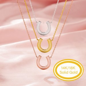 Keepsake Breast Milk Resin Horse Shoe U Bezel Pendant Necklace Settings,Solid 14K 18K Gold Necklace 16\'\'+2\'\' Extension Chain 1431463