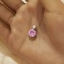 Minimalist Solitaire Round Pendant With 8MM Pink Cubic Zirconia,Solid 925 Sterling Silver Pendant Charm,Simple Round Pendant Charm 6110178