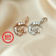 Round Prong Settings Moon Pendant Rose Gold Plated Solid 925 Sterling Silver 3MM 4MM Bezel for Gemstone 1411275