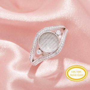 Keepsake Breast Milk Resin Round Ring Bezel Settings,Split Shank Solid 14K 18K Gold Ring,Eye Shape Art Deco Solid Back Ring,DIY Ring Supplies 1212132