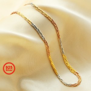 4MM Twist Snake Chain Necklace,Five Twist Snake Chain,Solid 925 Sterling Silver Rose Gold Plated Necklace Chain,Simple Choker Chain 16Inches 1320034