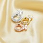 Halo Round Prongs Pendant Settings,Lucky Four Leaf Clover Solid 925 Sterling Silver Rose Gold Plated Charm,Flower Deco Pave CZ Stone Charm,DIY Pendant Supplies 1411355