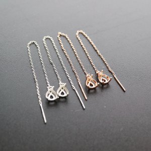 1Pair 9.5Cm Long Pear Shape Bezel Rose Gold Solid 925 Sterling Silver Prong Wire Earrings Settings DIY Supplies 1706027