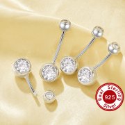 Halo Round Simulated Diamond Belly Ring With White Cubic Zirconia,Solid 925 Sterling Silver Belly Ring,Minimalist Belly Button Ring 6710032