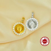 10MM Keepsake Breast Milk Resin Round Bezel Pendant Settings,Solid 925 Sterling Silver Gold Plated Pin Settings for Half Drilled Beads Pearl,DIY Pendant Supplies 1411452