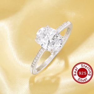 Minimalist Oval Simulated Diamond Ring With 7x9MM Oval White Cubic Zirconia,Solid 925 Sterling Silver Ring,Pave CZ Stone Oval Ring 6220332