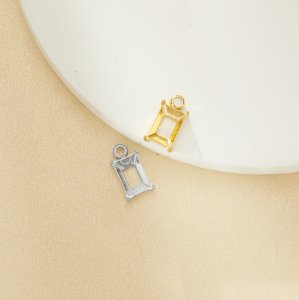 4x6MM Rectangle Prongs Bezel Pendant Settings,Yellow Gold Plated Stainless Steel Rectangle Pendant Charm,Minimalist Pendant,DIY Pendant Blank 1431458