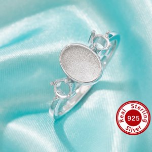 Keepsake Breast Milk Resin Oval Bezel Ring Settings With 4MM Side Stone Round Prong Ring Settings,Solid 925 Sterling SilverRing,Family Ring 1222130