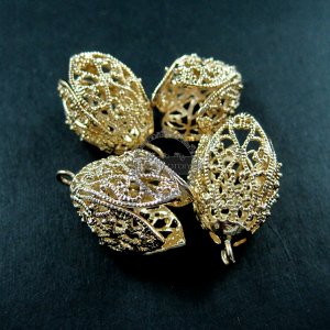 6pcs 16x16x25mm 14K light gold plated filigree flower DIY beads cap earring chandelier supplies 1850177