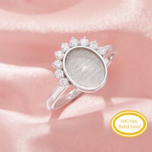 Keepsake Breast Milk Resin Oval Ring Bezel Settings,Solid 14K 18K Gold Ring,Art Deco Solid Back Ring,DIY Ring Supplies For Gemstone 1222150